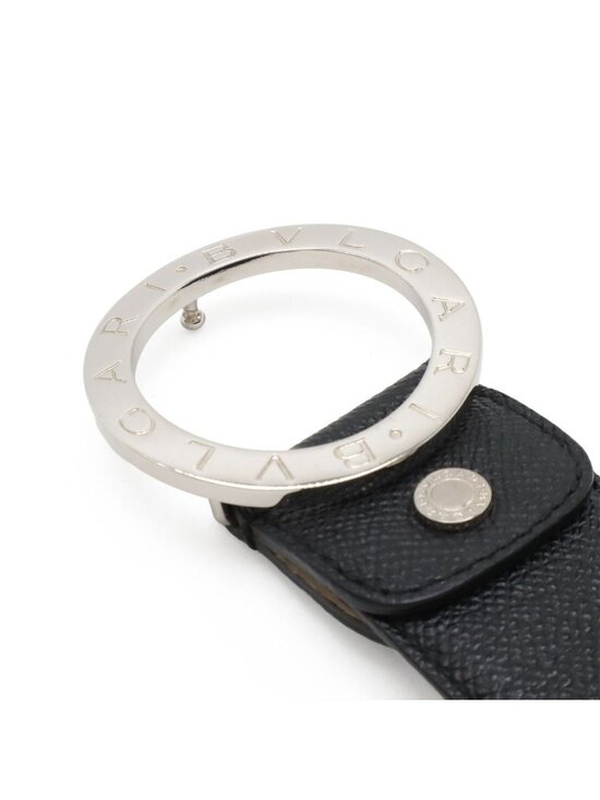 Bvlgari Belt Round Logo Buckle Gray Leather Black Silver 110 Actual 87.5 cm Cut main image 7